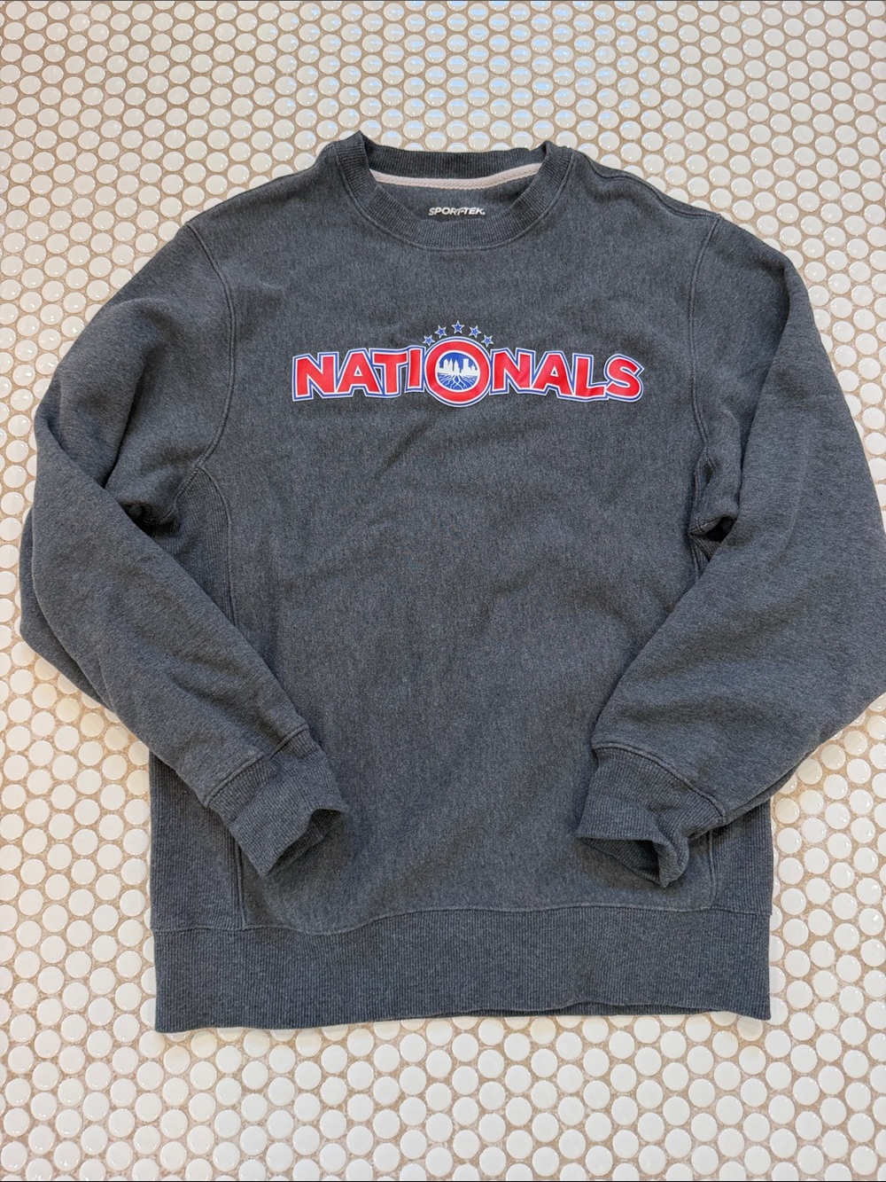 Sport-Tek Charcoal Crewneck with Red and White Nationals Logo
